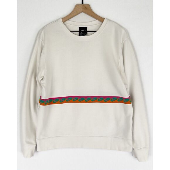 Nike Sweatshirt Womens Small Knit Striped Nike Logo Retro Colorful Pullover - Picture 2 of 16